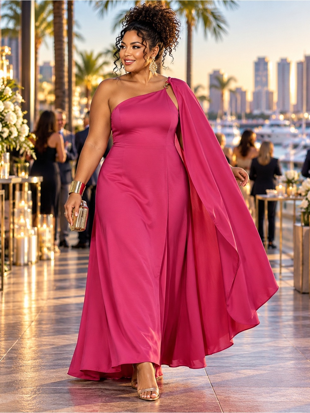 Donna Karan NWT One-Shoulder Cape Gown Pink Formal Evening Dress 14